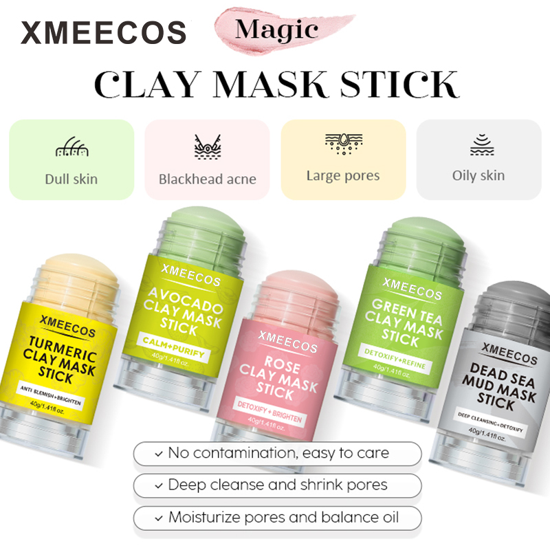 Private Label Blackheads Remover Deep Cleansing Face Clay Mask Rose Pink Turmeric Green Tea Dead Sea Mud Mask Stick